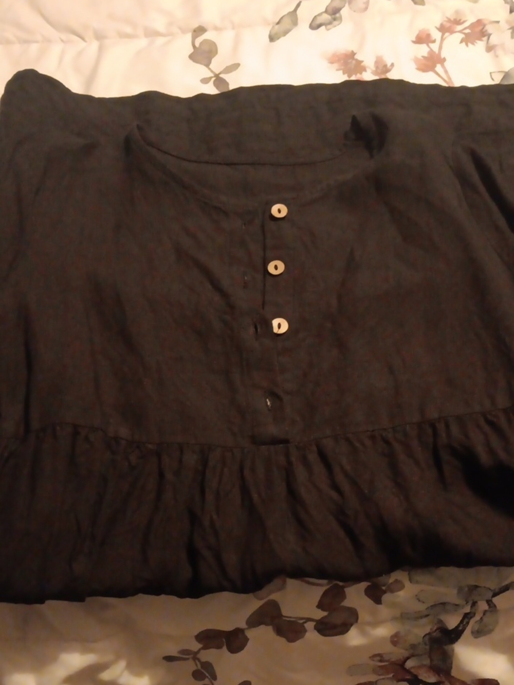 Button-Front Black Midi Dress Feels Like Linen, But I Am Not Sure If It Is.
